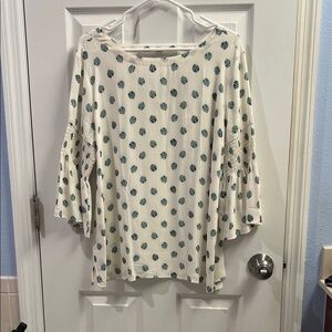 LOFT Cream Blouse with Green Floral Design